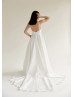 Classic Ivory Jacquard Side Slit Wedding Dress With Pockets